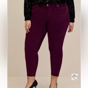 Torrid Deep burgundy‎ jeggings velvet Ankle Pants 18R